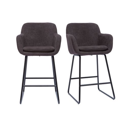Tabourets De Bar Effet Velours Gris Foncé H67 Cm (Lot De 2) Amika
