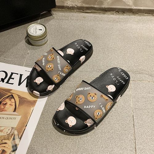 Pantoufles Antidérapantes Assorties Pour Femmes, Chaussures De Luxe D'intérieur Fond Souple, Motif Ours De Dessin Animé