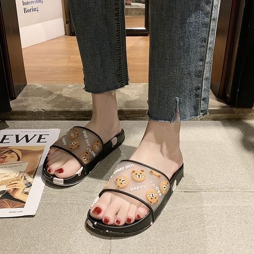 Pantoufles Antidérapantes Assorties Pour Femmes, Chaussures De Luxe D'intérieur Fond Souple, Motif Ours De Dessin Animé