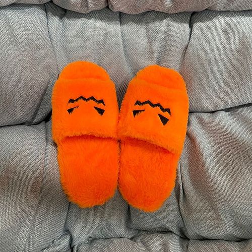 Pantoufles Antidérapantes En Fausse Fourrure Pour Femmes, Chaussures Chaudes D'hiver Mignonnes D'intérieur, Pantoufles De Citrouille En Peluche De Dessin Animé Eur