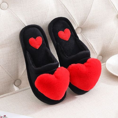 Pantoufles Antidérapantes En Fourrure Pour Femmes, Chaussures De Maison, Chaudes, C¿ur D'amour, La Mode
