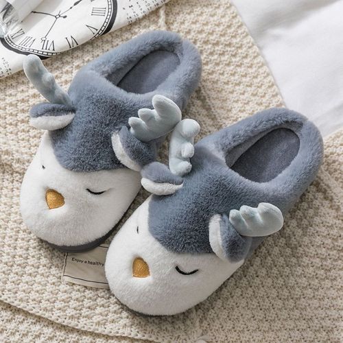 Pantoufles Antidérapantes Pour Homme Et Femme, Chaussures De Maison Chaudes Et Douces, Motif Cerf Oulan, Pour Chambre Coucher, Hiver