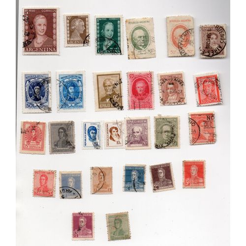 Argentine- Lot De 27 Timbres Oblitérés Avec Traces De Charnière Ou Charnières- Personnages Célèbres