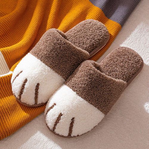 Pantoufles Chaudes De Dessin Animé Patte De Chat Pour Femmes Et Hommes, Chaussures Plates D'intérieur, En Peluche De Coton, Pour La Maison, Printemps Automne Hiver,
