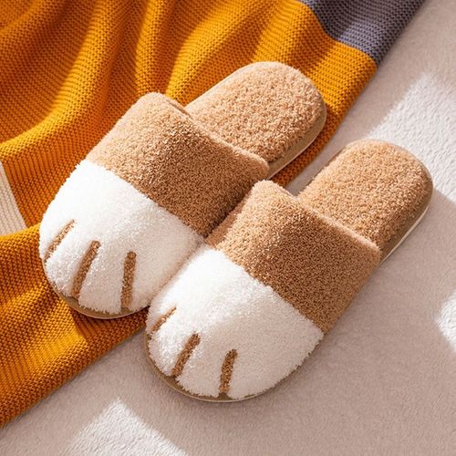 Pantoufles Chaudes De Dessin Animé Patte De Chat Pour Femmes Et Hommes, Chaussures Plates D'intérieur, En Peluche De Coton, Pour La Maison, Printemps Automne Hiver,