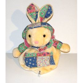 Peluche Lapin Range Pyjama Ajena - Doudou Lapin Tissus Fleurie Vintage 53 Cm