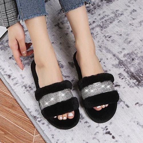 Pantoufles Chaudes Et Moelleuses En Fausse Fourrure, Tongs De Célébrités, Chaussures D'intérieur Plates Et Douces, Pour Femme