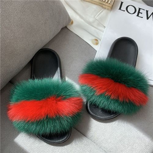 Pantoufles Confort En Véritable Fourrure De Renard Pour Femmes, Pour La Maison, Douces Tongs