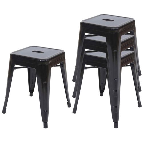 4x Tabouret Hwc-A73 En Métal, Design Industriel, Empilable   Noir