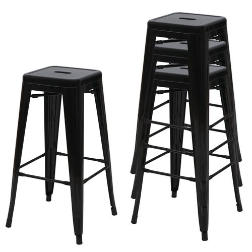 4x Tabouret De Bar Hwc-A73, Chaise De Comptoir, Métal, Empilable, Design Industriel   Noir