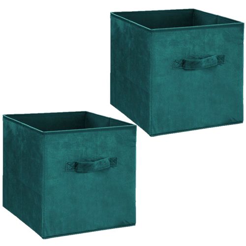 Lot de 2 Boites de rangement design velours Mix n' modul - L. 31 x l. 31 cm - Bleu Canard