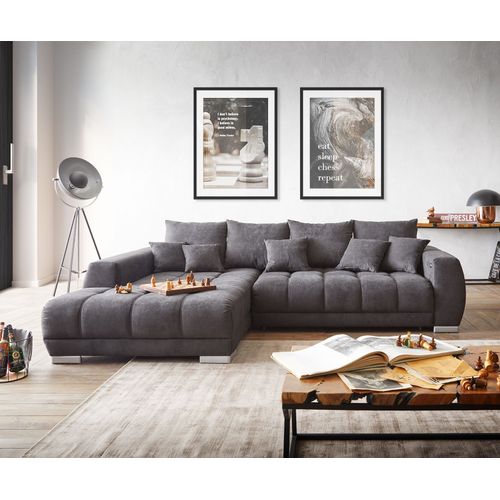 Canapé Nabor Microfibre Noir 300x230 Cm Pouf À Gauche Incl. Fonction D'extension Électrique