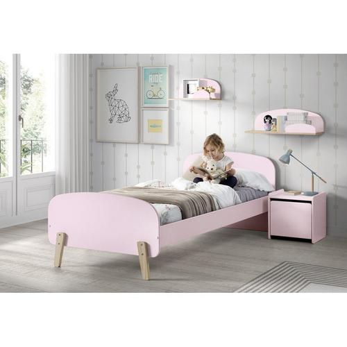 Paris Prix - Pack - Lit Enfant, Chevet & 2 Étagères "Kiddy" 90x200cm Rose