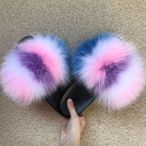 Pantoufles Confort En Véritable Fourrure De Renard Pour Femmes, Pour La Maison, Douces Tongs
