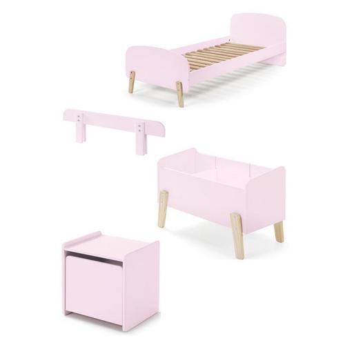 Paris Prix - Pack - Lit Enfant, Chevet, Barrière & Coffre "Kiddy" 90x200cm Rose