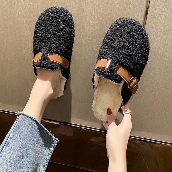 Pantoufles De Fourrure Basses Pour Femmes, Chaussures D'hive...