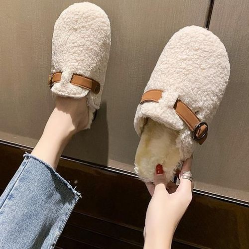 Pantoufles De Fourrure Basses Pour Femmes, Chaussures D'hiver La Mode, Pantoufles De Plateforme D'extérieur, Diapositives Floquées, Orteils Couverts, Peluche, Massage Plat