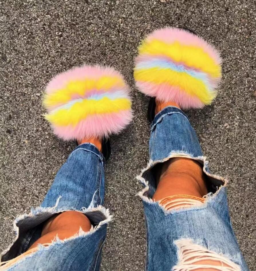 Pantoufles De Luxe En Fourrure Moelleuse Pour Femmes, Tongs ...