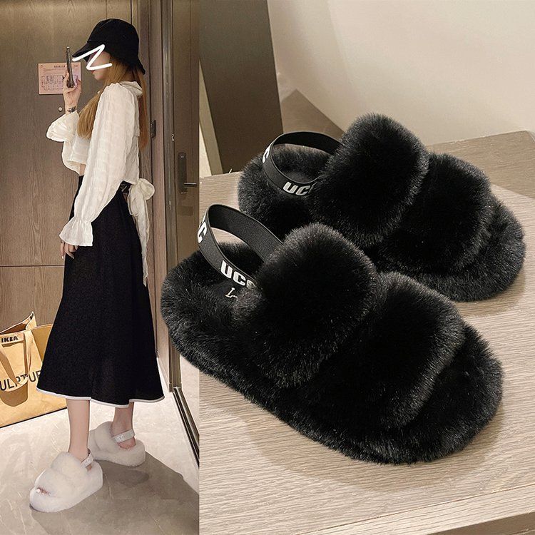 Pantoufles De Luxe En Fourrure Moelleuse Pour Filles, Tongs ...