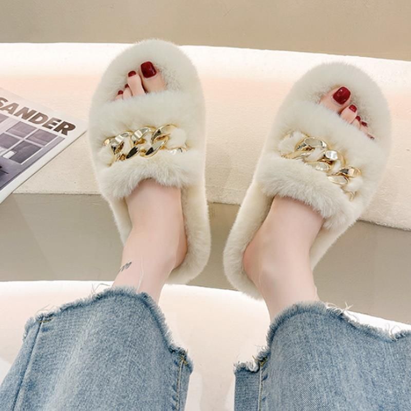 Pantoufles De Luxe Pour Filles, Tongs En Fourrure Moelleuse ...