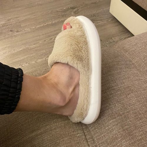 Pantoufles De Maison Semellepaisse En Fourrure Moelleuse Pour Femmes, Sandales D'hiver Chaudes En Peluche, Tongs Antidérapantes, Chaussures D'extérieur Et D'intérieur,