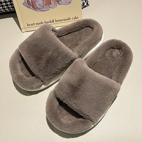 Pantoufles De Maison Semellepaisse En Fourrure Moelleuse Pour Femmes, Sandales D'hiver Chaudes En Peluche, Tongs Antidérapantes, Chaussures D'extérieur Et D'intérieur,