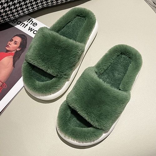 Pantoufles De Maison Semellepaisse En Fourrure Moelleuse Pour Femmes, Sandales D'hiver Chaudes En Peluche, Tongs Antidérapantes, Chaussures D'extérieur Et D'intérieur,
