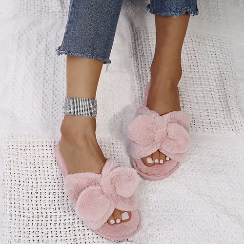 Pantoufles De Maison En Fausse Fourrure Pour Femmes, Chaussures Plates D'hiver Pour Garder Au Chaud, Pantoufles De Base