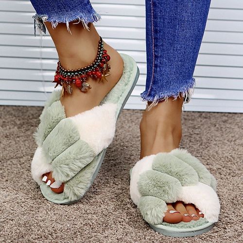 Pantoufles De Maison En Fausse Fourrure Pour Femmes, Design Classique, Pantoufles D'hiver, Diapositives De Maison En Fausse Fourrure, Chaussures De Sol D'intérieur Plates La Mode, Tongs Pour Dames