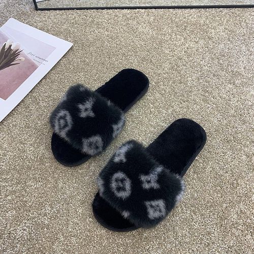 Pantoufles De Maison En Fourrure Pour Femmes, Chaussures Chaudes D'hiver Pour Dames, Enfiler, Plates Et Douces