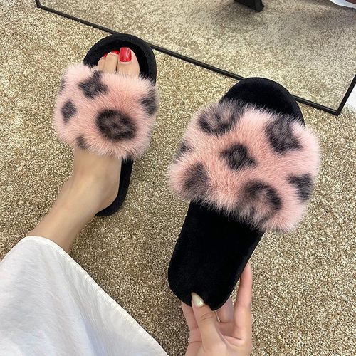 Pantoufles De Maison En Fourrure Pour Femmes, Chaussures Chaudes D'hiver Pour Dames, Enfiler, Plates Et Douces