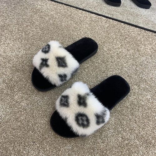 Pantoufles De Maison En Fourrure Pour Femmes, Chaussures Chaudes D'hiver Pour Dames, Enfiler, Plates Et Douces