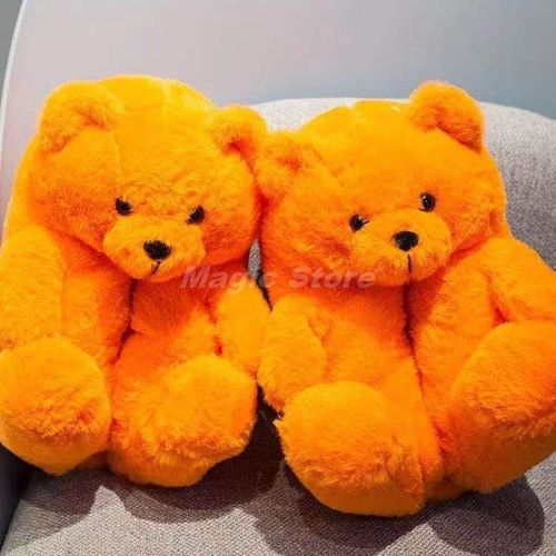 Pantoufles De Maison En Peluche Ours En Peluche Pour Femmes, Marron, Intérieur Doux Antidérapant, Fausse Fourrure, Pantoufles De Maison Mignonnes, Chaussures Chaudes D'hiver Pour Femmes