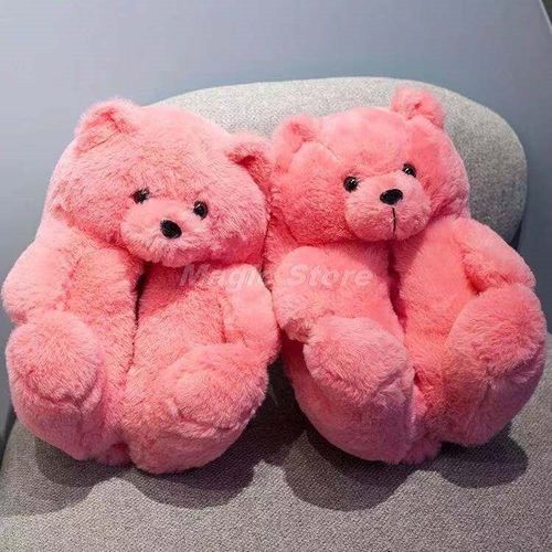 Pantoufles De Maison En Peluche Ours En Peluche Pour Femmes, Marron, Intérieur Doux Antidérapant, Fausse Fourrure, Pantoufles De Maison Mignonnes, Chaussures Chaudes D'hiver Pour Femmes