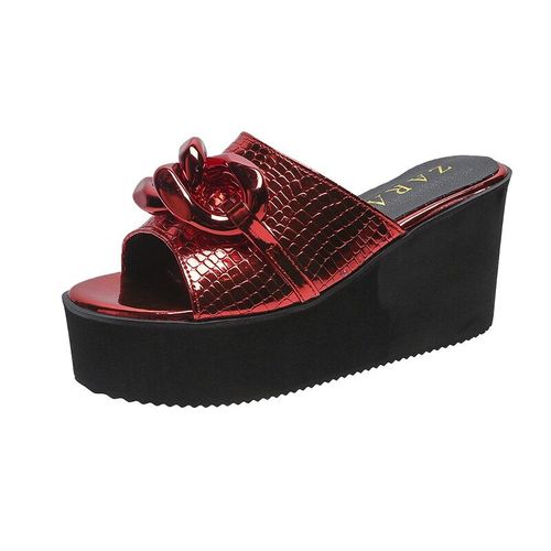 Pantoufles De Plage En Strass Pour Femmes, Chaussures D'extérieur, Sandales Talons Hauts, Bout Ouvert, Talons Compensés,té