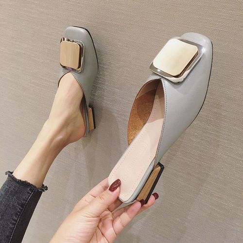 Pantoufles De Styliste Pour Femmes, Mules Enfiler, Chaussures Décontractées Talons Plats, Diapositives De Boucle Britannique, Chaussures Talons Bloc En Bois,