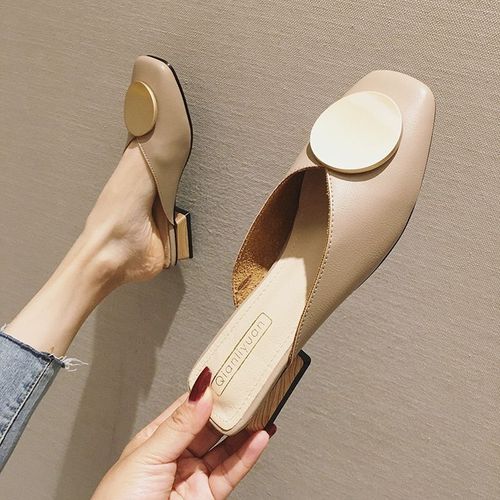Pantoufles De Styliste Pour Femmes, Mules Enfiler, Chaussures Décontractées Talons Plats, Diapositives De Boucle Britannique, Chaussures Talons Bloc En Bois,