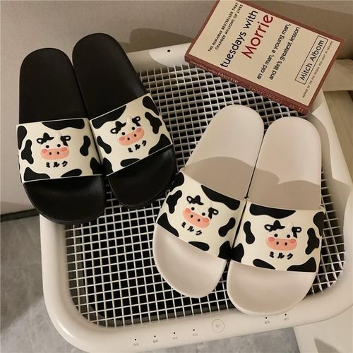 Pantoufles Dessin Animé Pour Femmes, Chaussures Pour Dames, Salle De Bain, Douche, Pvc Souple, Couleur Blanche Et Noire, Glissades De Sol Pour La Maison
