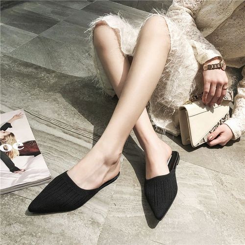 Pantoufles Bout Couvert Pour Femmes, Nouvelles Pantoufles Respirantes Et La Mode, Tissées Et Pointues, Sandales Plates Pour Femmes, Mules Diapositives