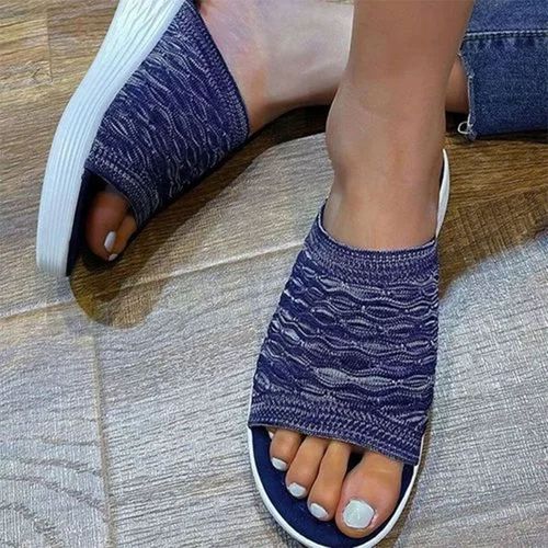 Pantoufles Décontractées En Maille Bout Ouvert Pour Femmes, Semelle Compensée Enfiler, Couleur Unie, Souples Pour Dames