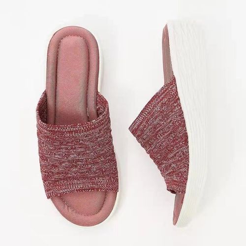 Pantoufles Décontractées En Maille Bout Ouvert Pour Femmes, Semelle Compensée Enfiler, Couleur Unie, Souples Pour Dames