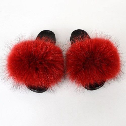 Pantoufles En Fourrure De Raton Laveur Pour Femmes, Sandales En Peluche, Chaussures De Maison Pelucheuses, Tongs Mignonnes Pour Filles, Grande