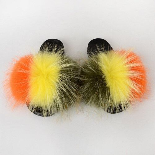 Pantoufles En Fourrure De Raton Laveur Pour Femmes, Sandales En Peluche, Chaussures De Maison Pelucheuses, Tongs Mignonnes Pour Filles, Grande