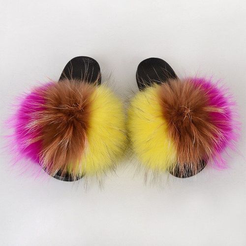 Pantoufles En Fourrure De Raton Laveur Pour Femmes, Sandales En Peluche, Chaussures De Maison Pelucheuses, Tongs Mignonnes Pour Filles, Grande
