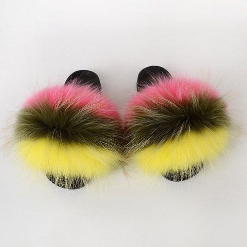 Pantoufles En Fourrure De Raton Laveur Pour Femmes, Sandales En Peluche, Chaussures De Maison Pelucheuses, Tongs Mignonnes Pour Filles, Grande