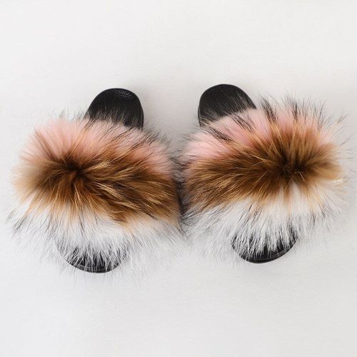 Pantoufles En Fourrure De Raton Laveur Pour Femmes, Sandales En Peluche, Chaussures De Maison Pelucheuses, Tongs Mignonnes Pour Filles, Grande