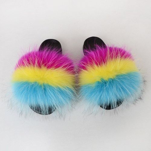 Pantoufles En Fourrure De Raton Laveur Pour Femmes, Sandales En Peluche, Chaussures De Maison Pelucheuses, Tongs Mignonnes Pour Filles, Grande