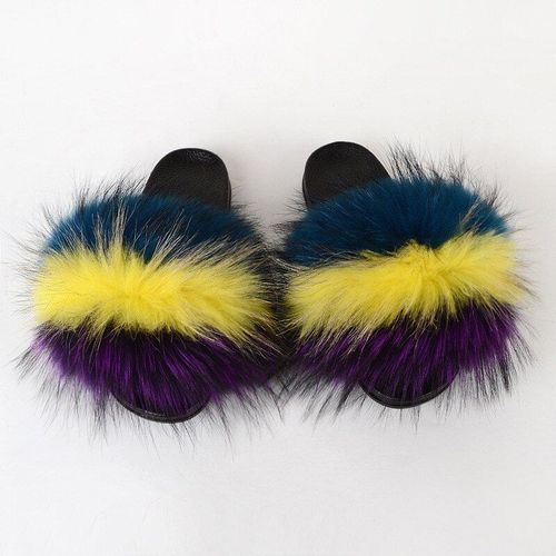 Pantoufles En Fourrure De Raton Laveur Pour Femmes, Sandales En Peluche, Chaussures De Maison Pelucheuses, Tongs Mignonnes Pour Filles, Grande