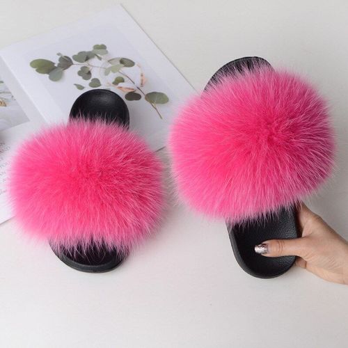 Pantoufles En Fourrure De Renard Véritable Pour Femmes, Plates, Antidérapantes, Solides, Pantoufles Duveteuses, Chaussures De Maison