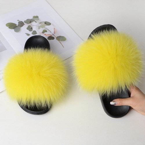 Pantoufles En Fourrure De Renard Véritable Pour Femmes, Plates, Antidérapantes, Solides, Pantoufles Duveteuses, Chaussures De Maison